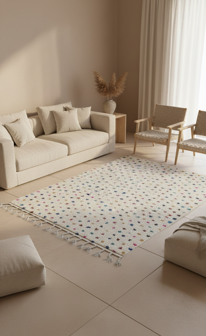 Zina – Tapis Marocain Pois Multicolores Joyeux (1m x 1.5m)
