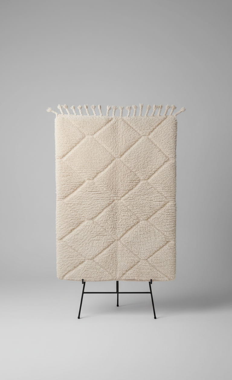 Aura – Tapis Marocain Losanges Ecru Texturé (1m x 1.5m)