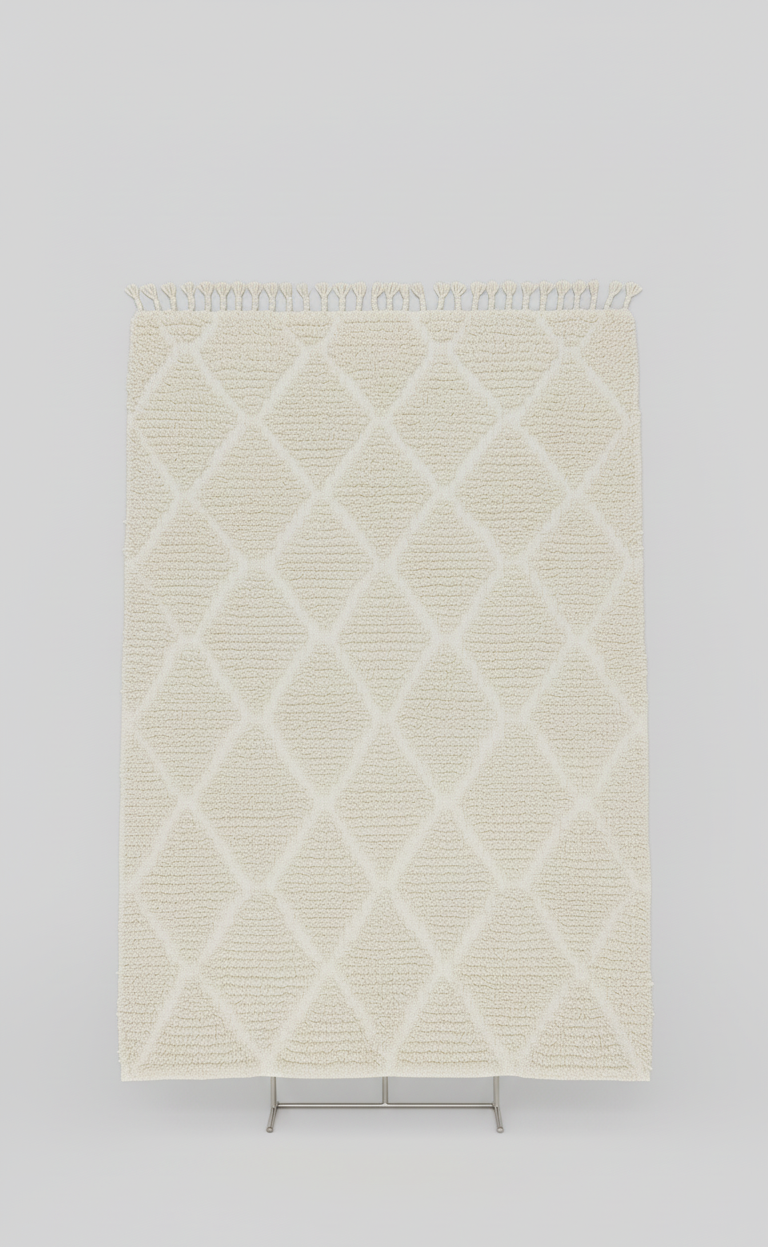 Berbère Diamant – Tapis Marocain Losanges Crème Intemporel (1m x 1.5m)