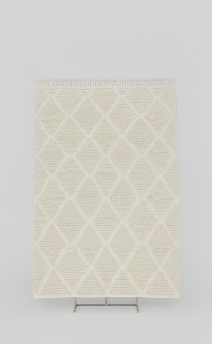 Berbère Diamant – Tapis Marocain Losanges Crème Intemporel (1m x 1.5m)