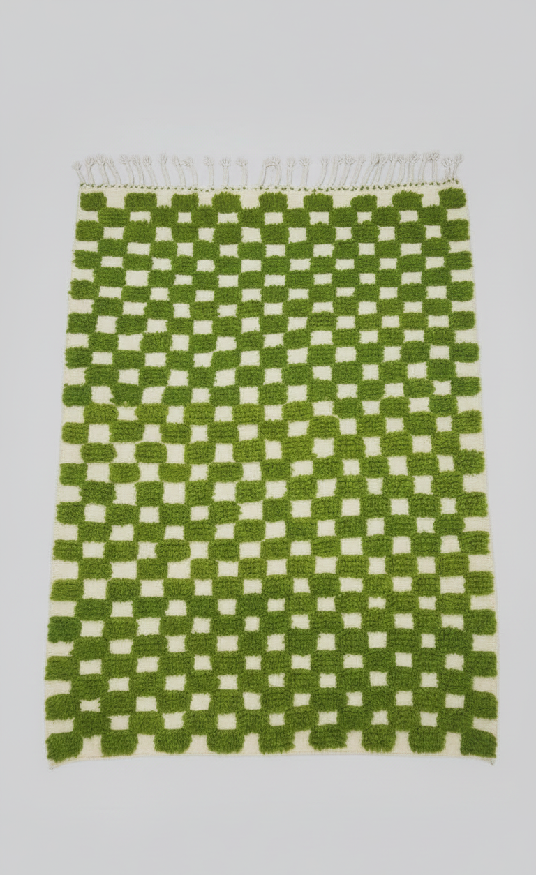 ZAYT – Tapis marocain damier vert (1m x 1.5m)