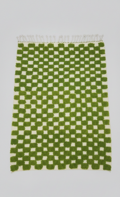 ZAYT – Tapis marocain damier vert (1m x 1.5m)