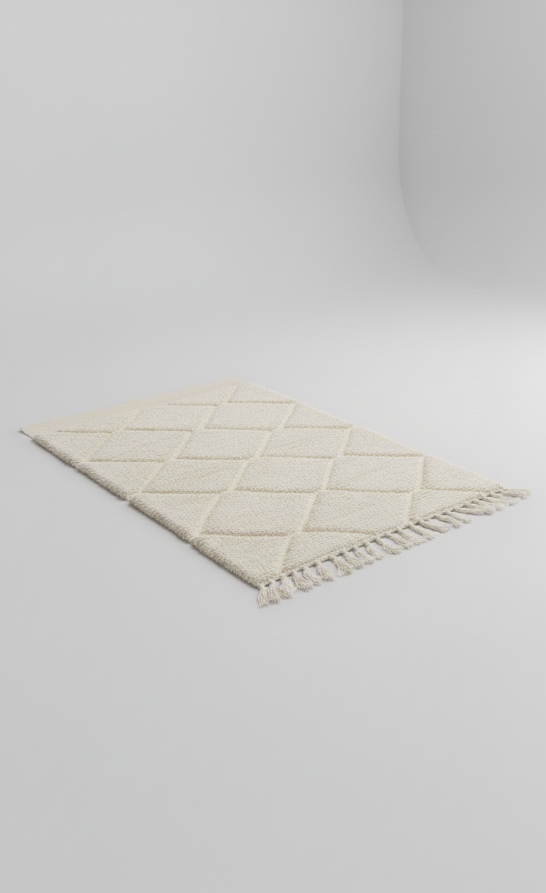 Aura – Tapis Marocain Losanges Ecru Texturé (1m x 1.5m)