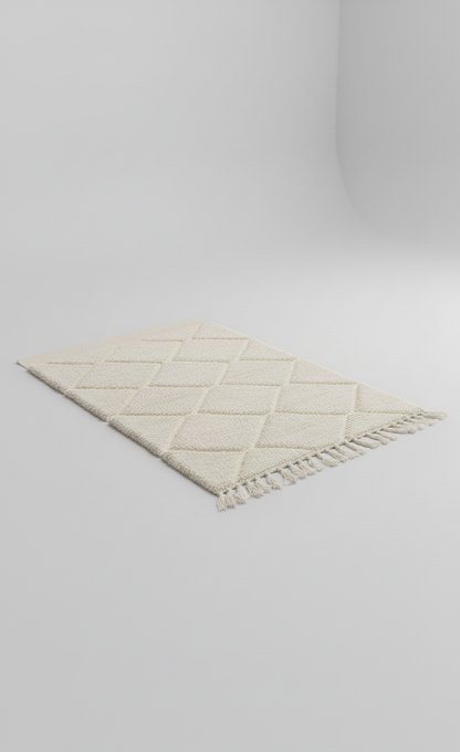 Aura – Tapis Marocain Losanges Ecru Texturé (1m x 1.5m)