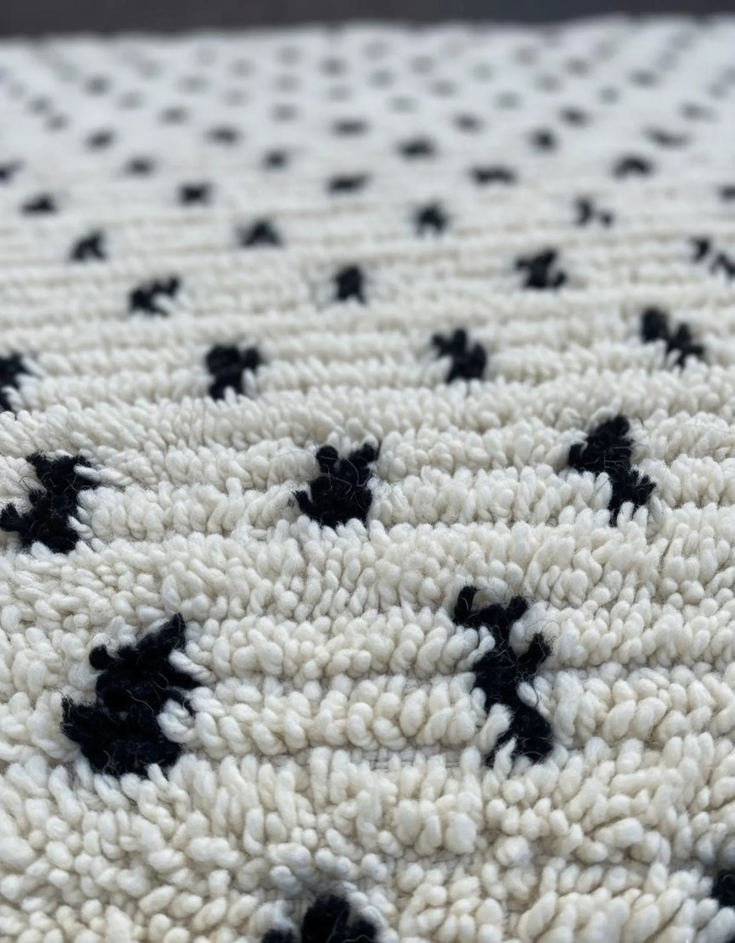 Tapis Blanc à Pois Noirs – Style Minimaliste (1.1m × 1,8m)