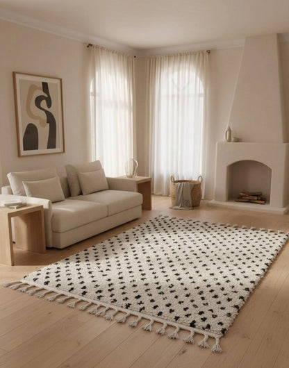 Tapis Blanc à Pois Noirs – Style Minimaliste (1.1m × 1,8m)