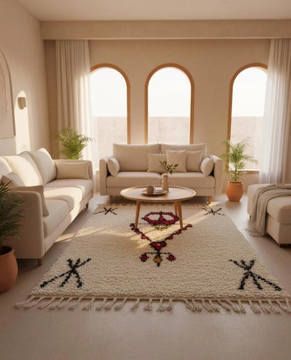 Tapis Amazigh – Symboles Yaz & Tazerzit (1m × 1,56 m)