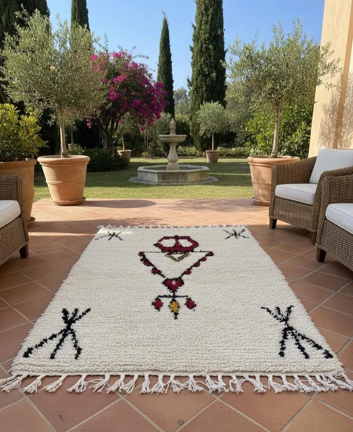 Tapis Amazigh – Symboles Yaz & Tazerzit (1m × 1,56 m)