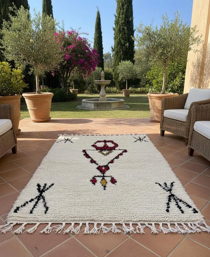 Tapis Amazigh – Symboles Yaz & Tazerzit (1m × 1,56 m)