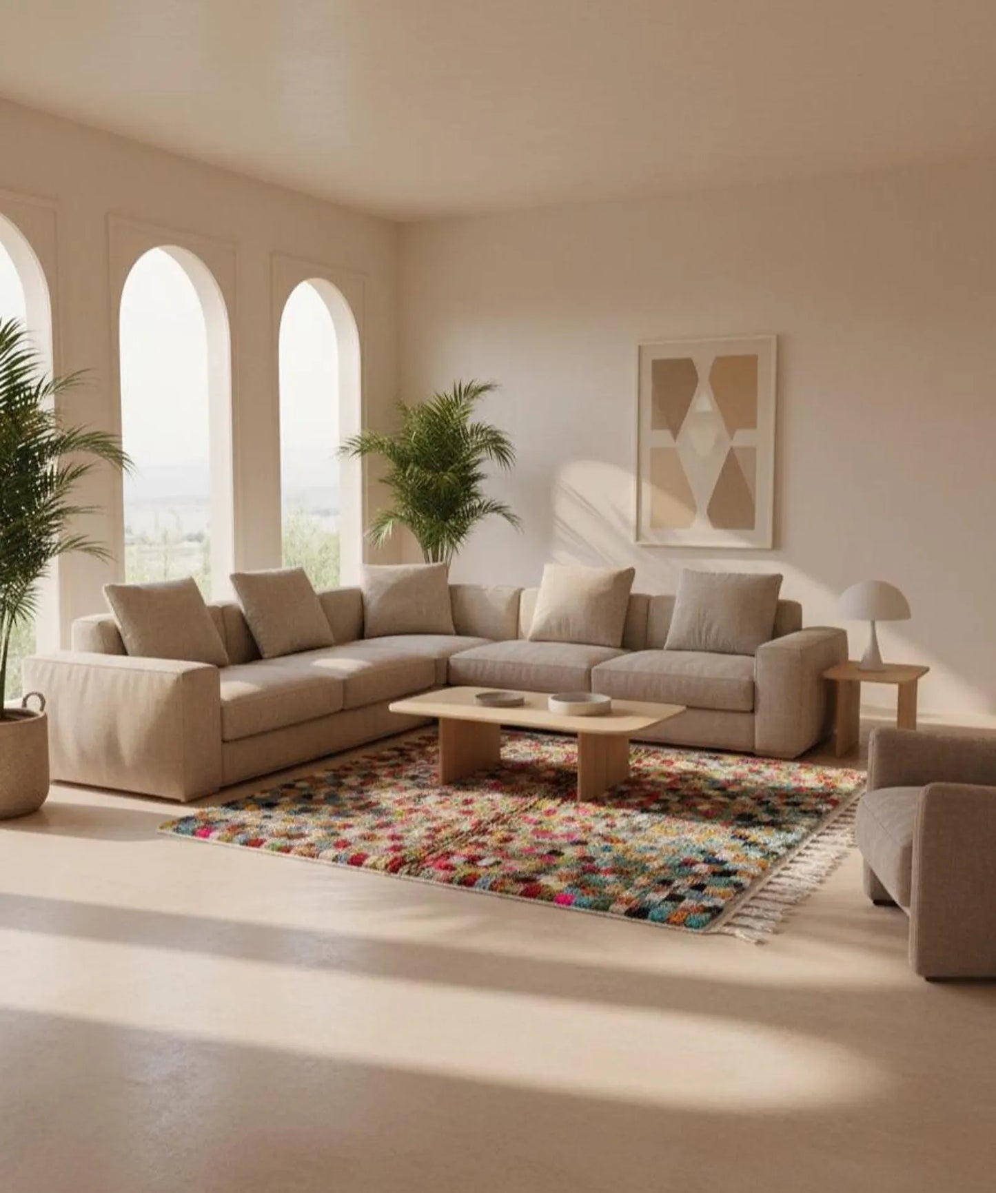 Tapis Marocain Multicolore à Damier – Carrés Colorés – Pièce Artistique (1.1m × 1,5m)