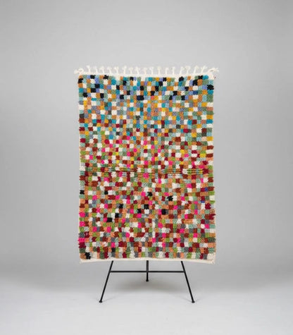 Tapis Marocain Multicolore à Damier – Carrés Colorés – Pièce Artistique (1.1m × 1,5m)