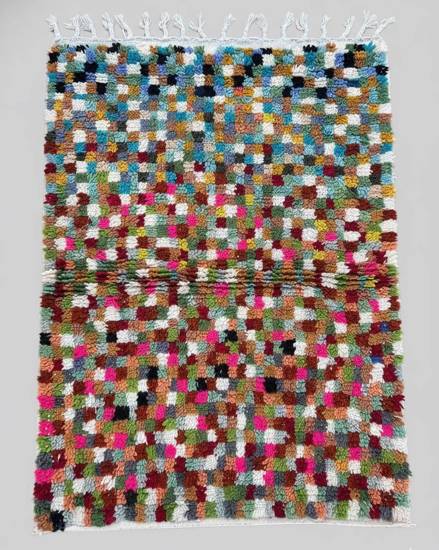 Tapis Marocain Multicolore à Damier – Carrés Colorés – Pièce Artistique (1.1m × 1,5m)