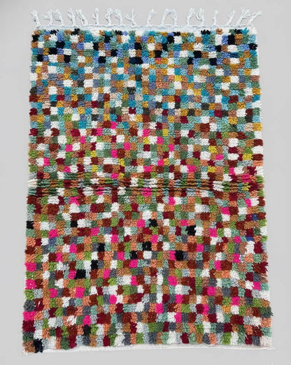 Tapis Marocain Multicolore à Damier – Carrés Colorés – Pièce Artistique (1.1m × 1,5m)