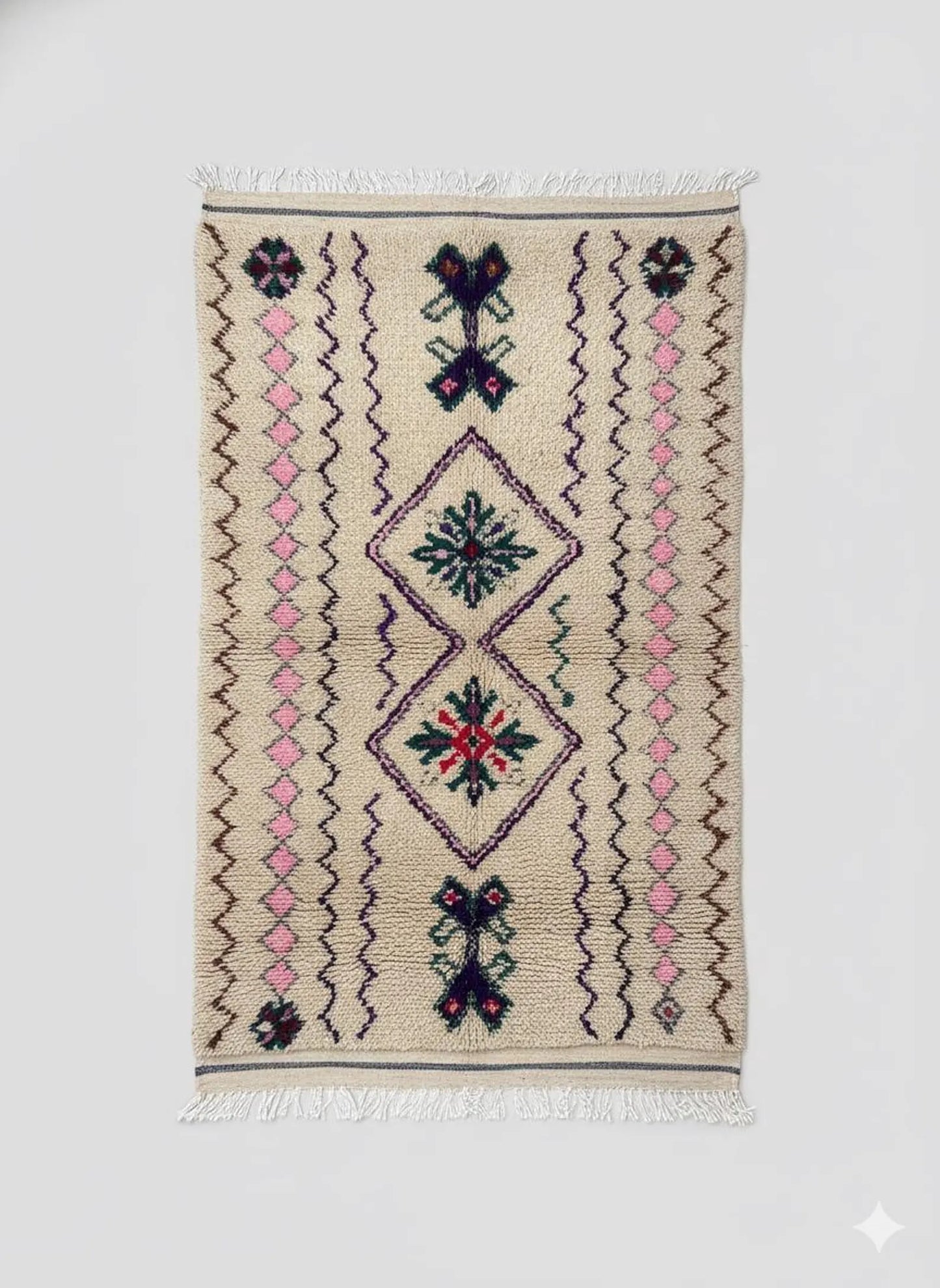 Tapis Amazigh Azilal en Laine – Motifs Géométriques (1×1,9 m)