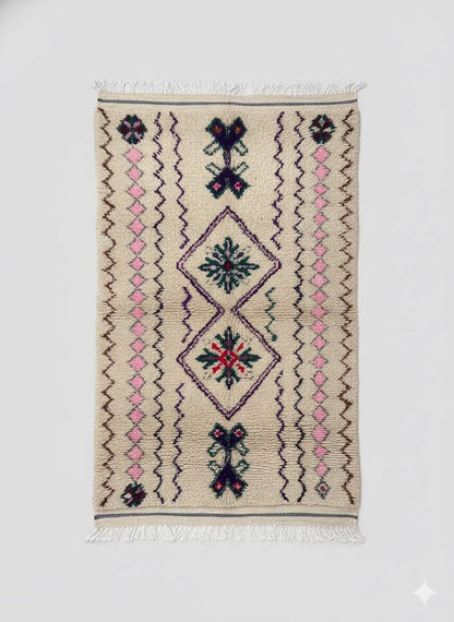 Tapis Amazigh Azilal en Laine – Motifs Géométriques (1×1,9 m)