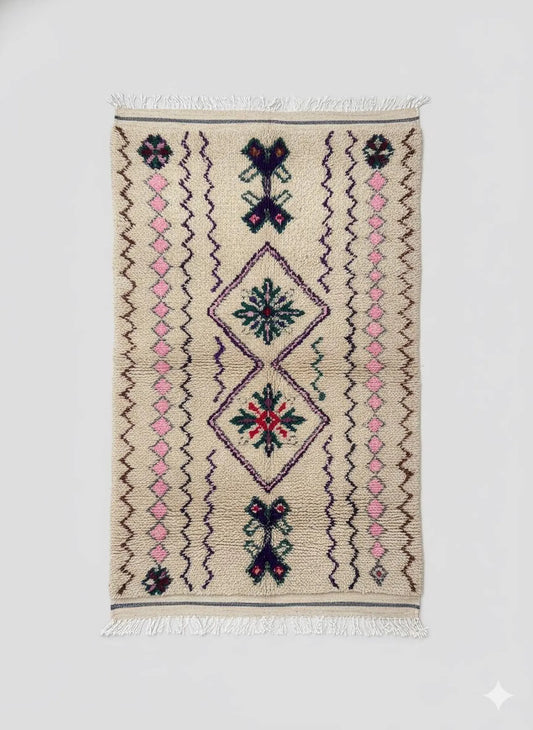 Tapis Amazigh Azilal en Laine – Motifs Géométriques (1×1,9 m)