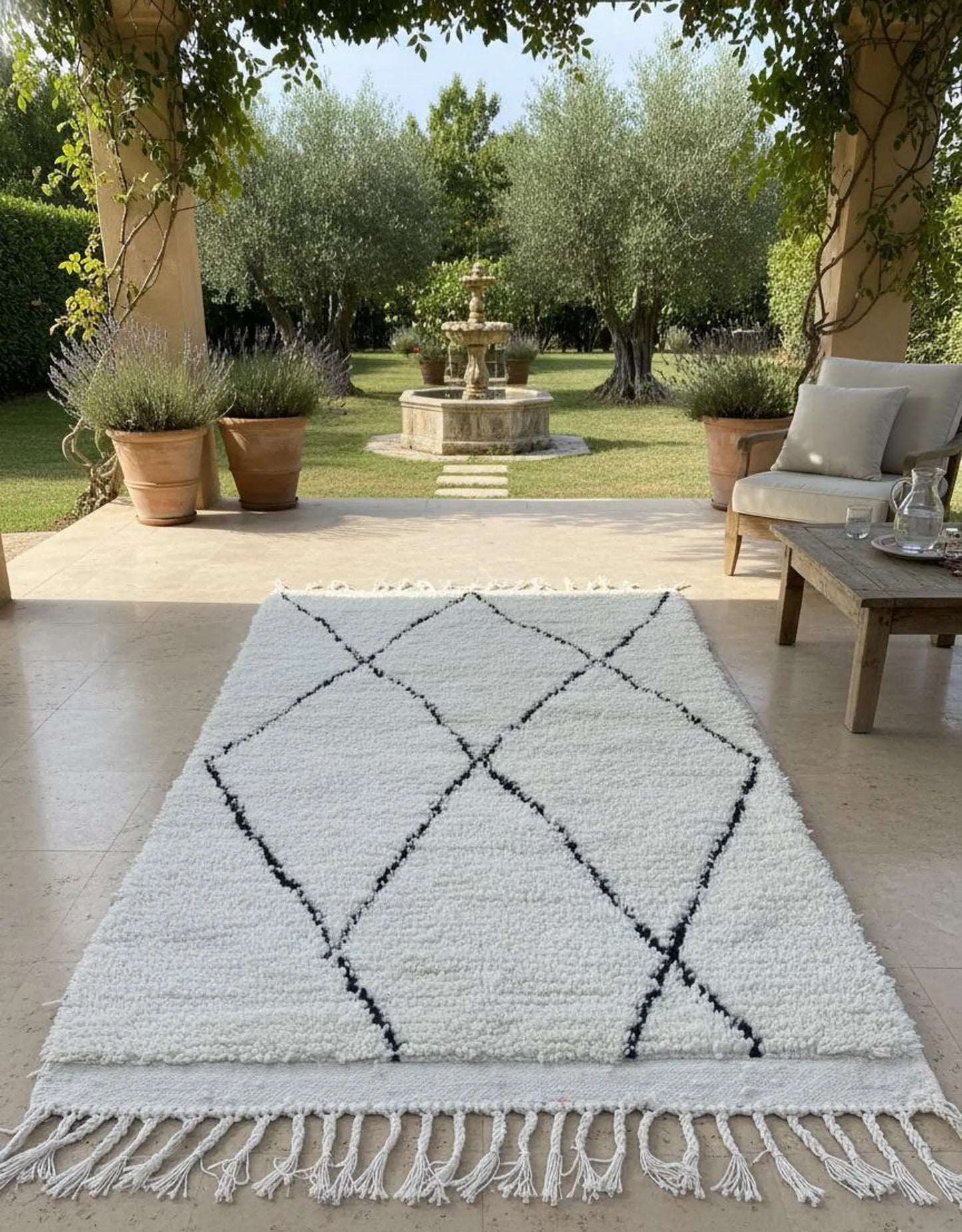 Tapis Berbère Beni Ouarain – Laine Blanche, Fait Main (1.1×1,5 m)