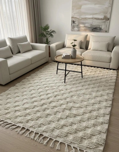 Tapis Blanc à Motif Damier Minimaliste - (1m x 1.43m)