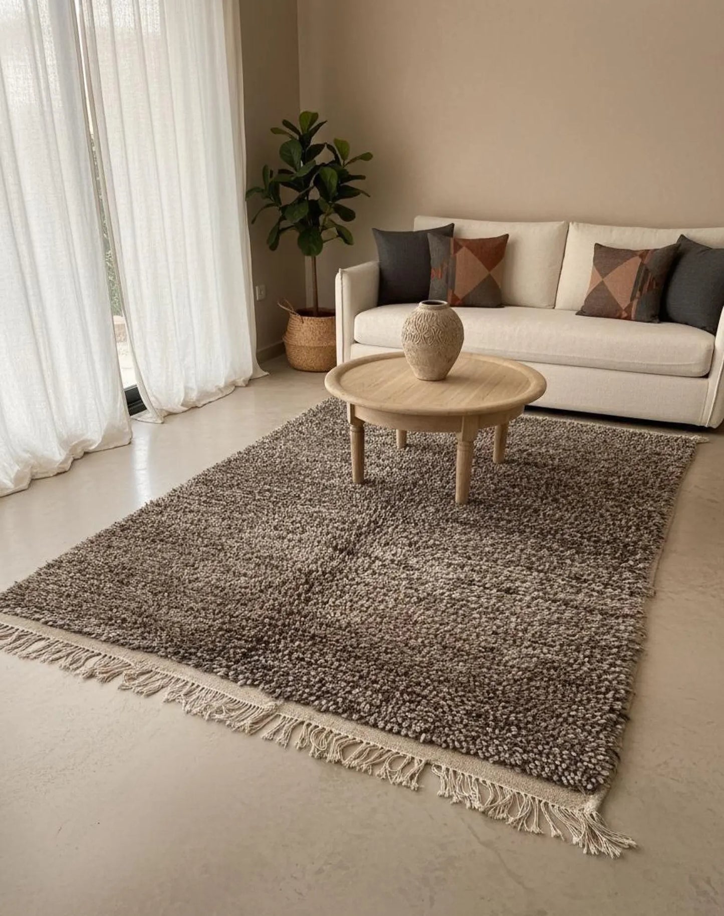 Tapis Marron Marmoucha – 100 % Laine Non Teinte (1.1m × 1,9m)