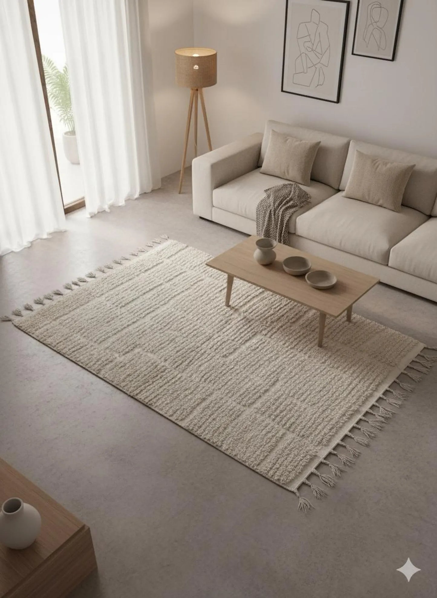 Tapis Blanc – Géométrique – Style Minimaliste (1m × 1,5m)