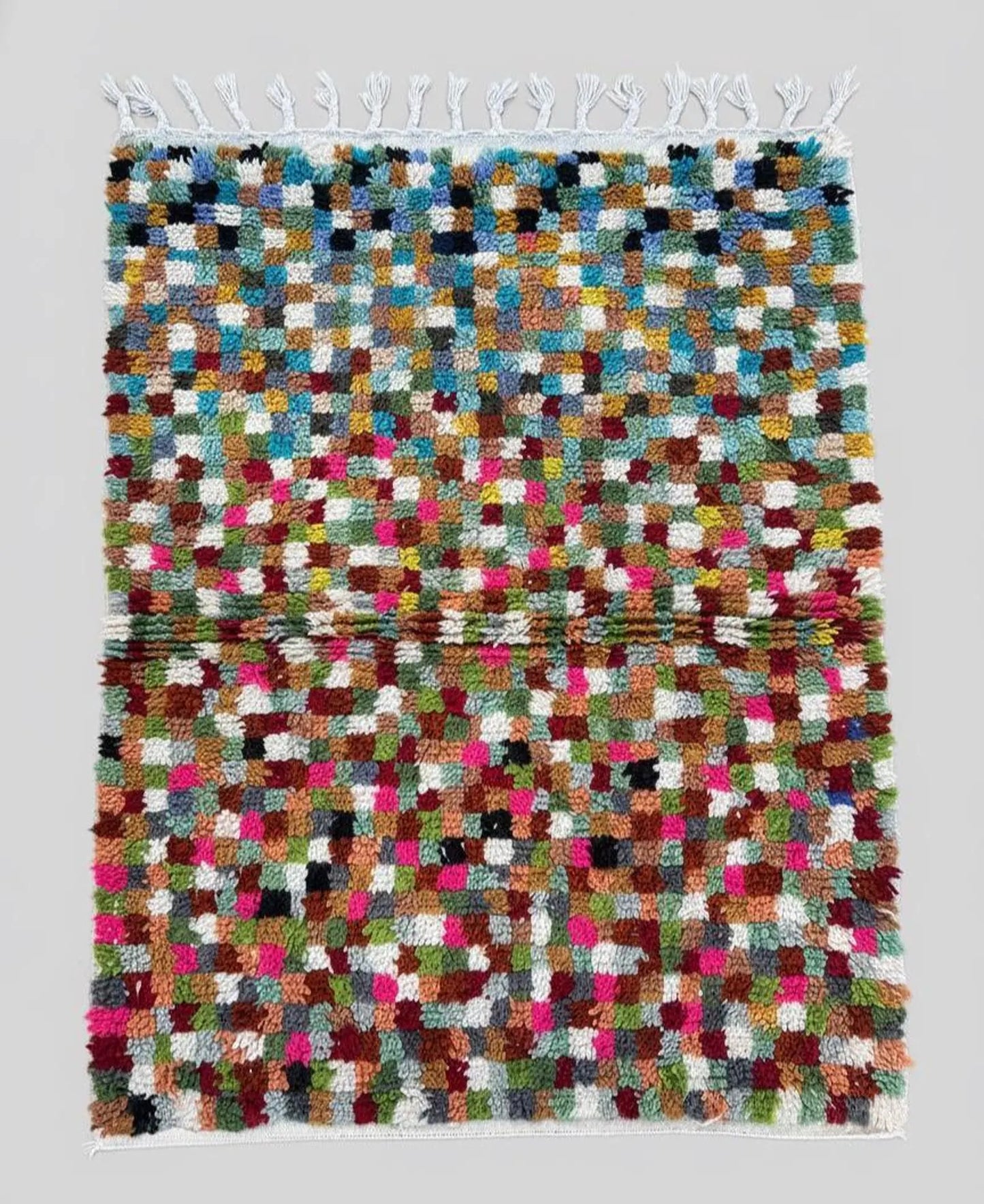 Tapis Marocain Multicolore à Damier – Carrés Colorés – Pièce Artistique (1.1m × 1,5m)