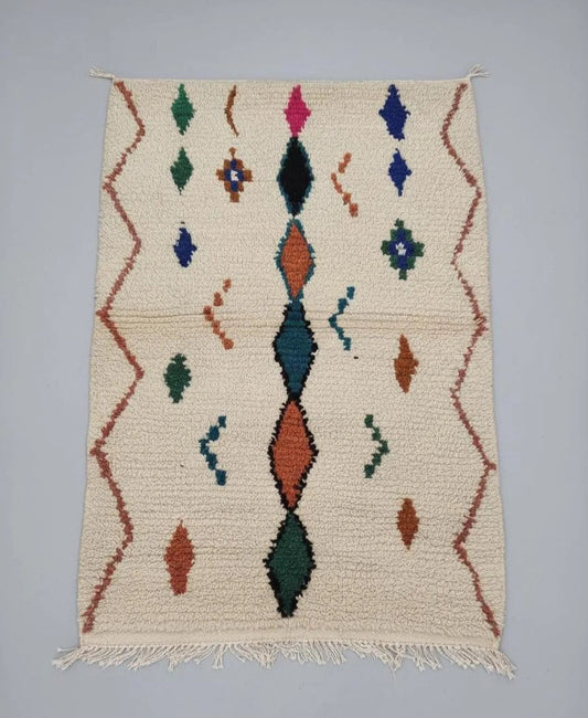 Tapis Géométrique Style Azilal Minimaliste et Multicolore Doux  (1×1,5 m)