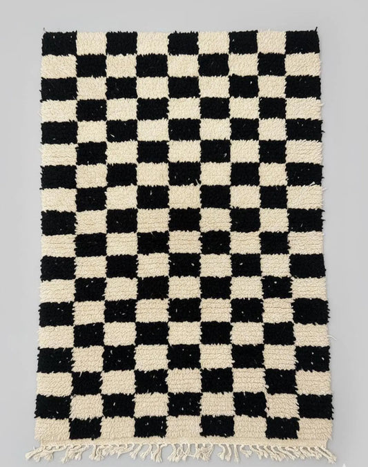 Tapis Damier Carreaux Noir & Blanc – Style Minimaliste (1×1,5 m)