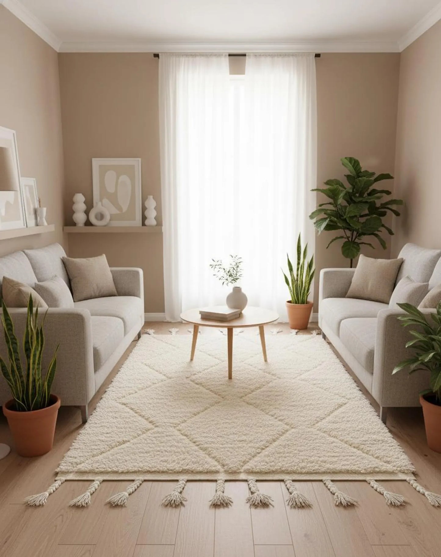 Tapis Minimaliste Géométrique Sculpté Blanc cassé – Style Beni Ourain (1×1,5 m)