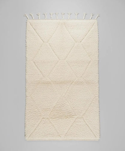 Tapis Minimaliste Géométrique Sculpté Blanc cassé – Style Beni Ourain (1×1,5 m)