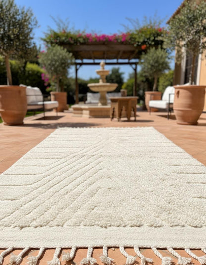 Tapis Minimaliste texture Géométrique Blanc Cassé (1m x 1.5m)