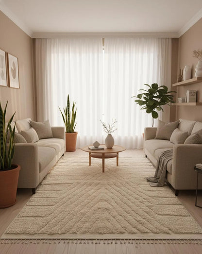 Tapis Minimaliste texture Géométrique Blanc Cassé (1m x 1.5m)