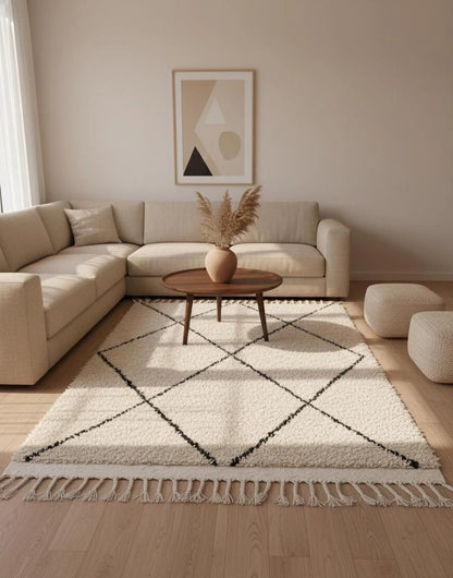 Tapis Berbère Beni Ouarain – Laine Blanche, Fait Main (1.1×1,5 m)