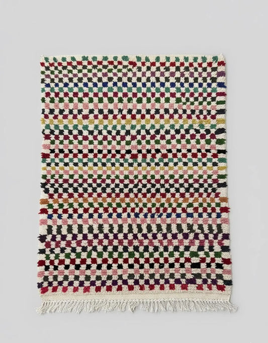 Tapis à Carreaux Multicolores – Fait Main Style Azilal avec Carrés Colorés (1×1,5 m)