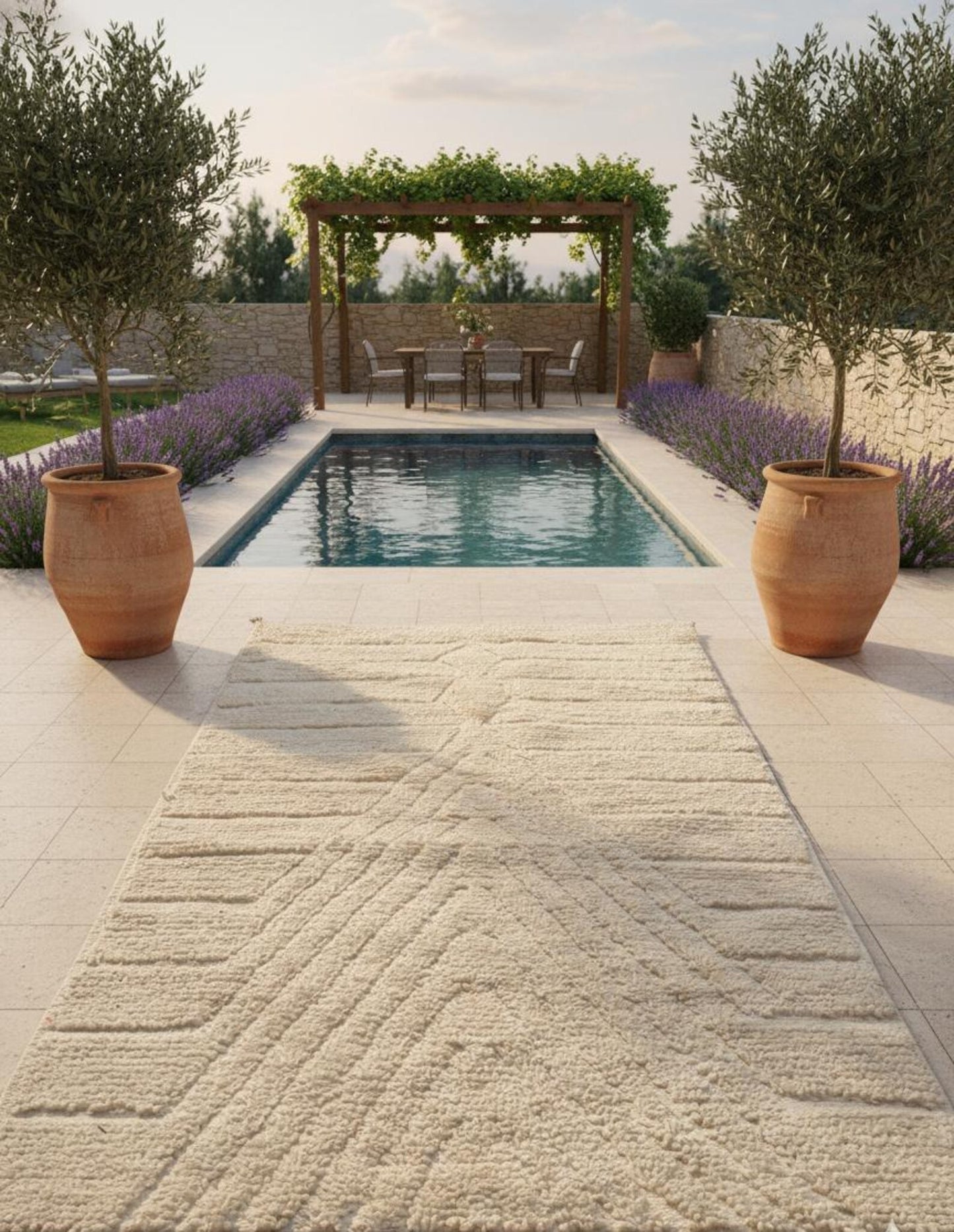 Tapis Minimaliste texture Géométrique Blanc Cassé (1m x 1.5m)