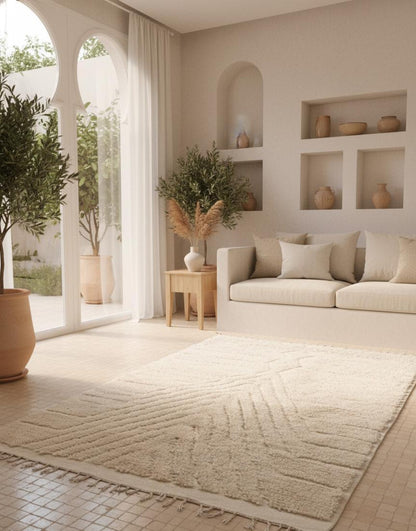 Tapis Minimaliste texture Géométrique Blanc Cassé (1m x 1.5m)